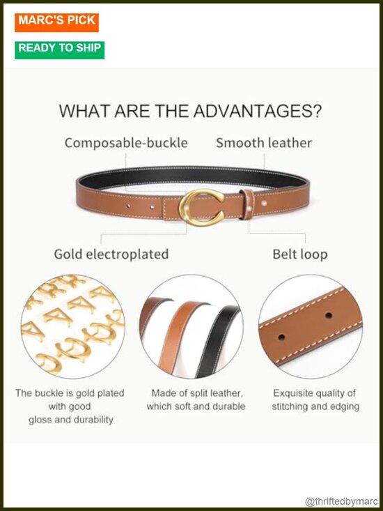 Reversible Leather Belt with Interchangeable Gold Buckles